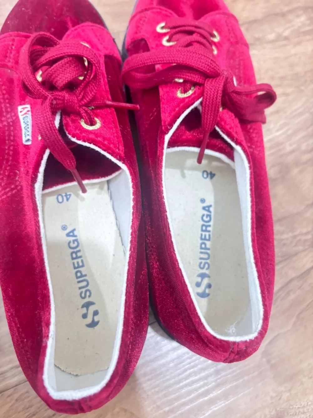 Superga 2790 Platform Sneakers EU 40 Red Velvet Gold Eyelets Black Sole